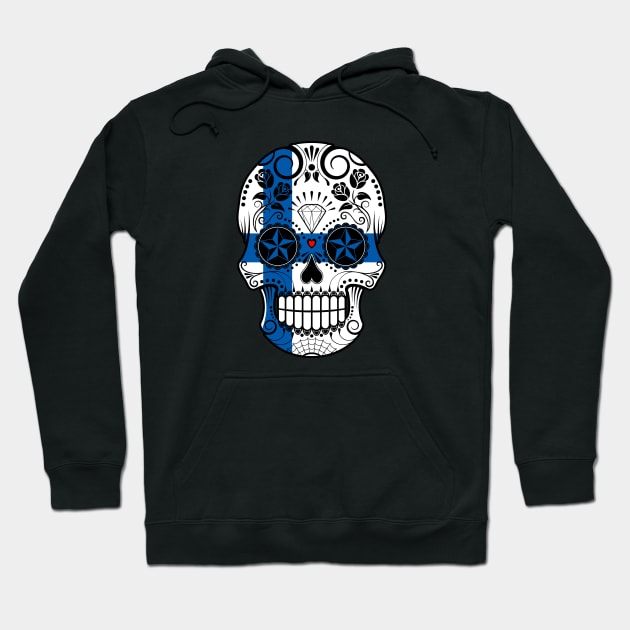 Finnish Flag Sugar Skull with Roses Hoodie by jeffbartels